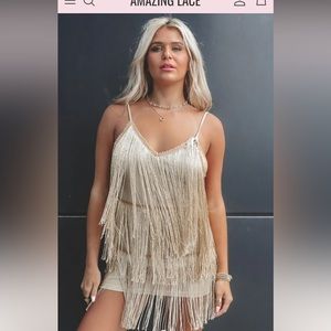 Moving and Grooving Fringe Mini Dress - Amazing Lace Taylor Swift